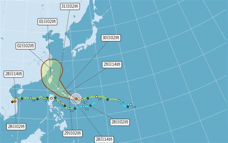 康芮颱風今下半天可能轉西北朝台灣方向移動，不排除登陸台灣。(圖 / 摘自氣象署網站)