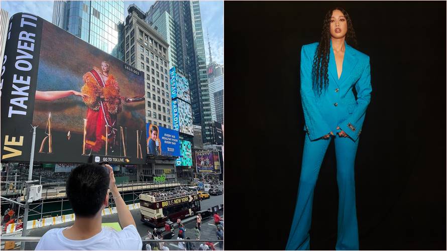 粉絲為慶祝A-Lin金曲封后，出資讓她登紐約時代廣場。（圖／翻攝自yan.guanyu IG、索尼音樂提供）